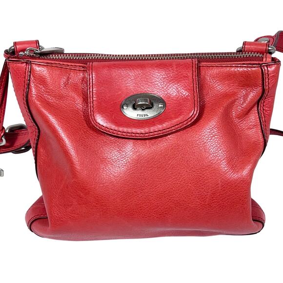 Fossil Marlow Crossbody Flamingo Color Scarlet Turnlock Purse Handbag Used - Picture 4 of 16